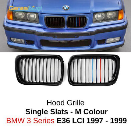 BMW E36 LCI Grill Kidney Hidung Double Slat Glossy Black 320 1997-1999