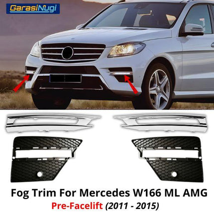 Fog Trim For Mercy W166 Pre-FL Cover Chrome Lampu Kabut Grill ML AMG