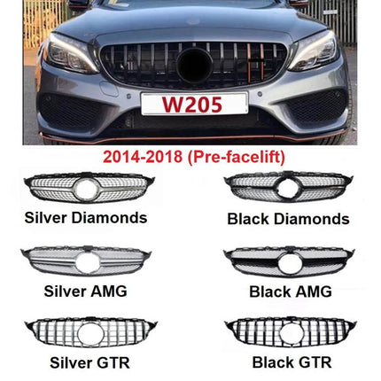 Mercedes W205 Mercy C Class Grill Hidung Chrome Grille Diamond GTR AMG