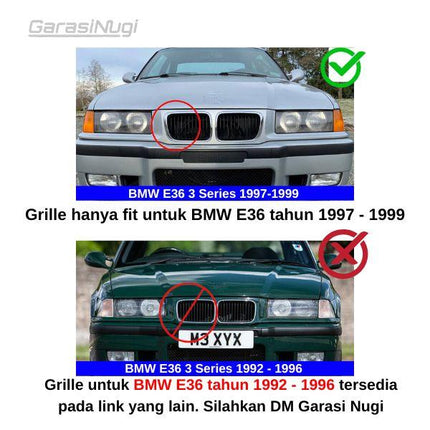 BMW E36 LCI Grill Kidney Hidung Double Slat Glossy Black 320 1997-1999