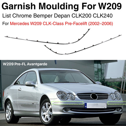 Chrome Stripe Mercy W209 Pre-FL Garnish Moulding Bumper Depan CLK200