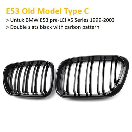 BMW Kidney Grille Hidung Kap Glossy Carbon Double Slat M Color E53 X5