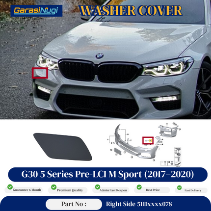 Cover Nozzle Washer For BMW G30 Pre LCI Tutup Lampu Bumper 5 Series