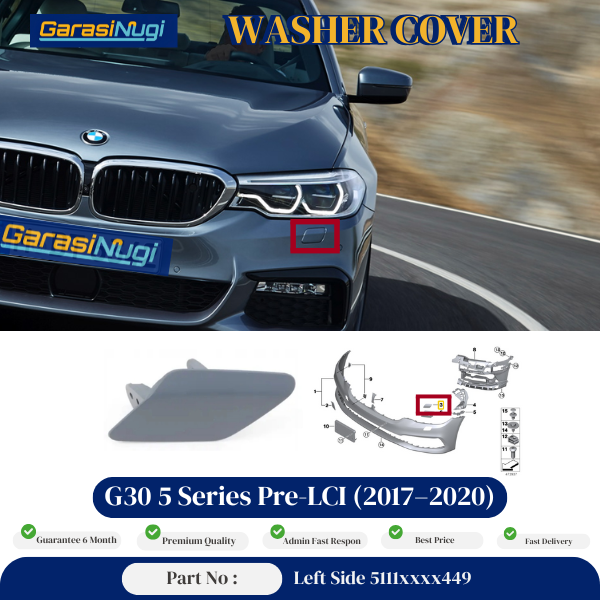 Cover Nozzle Washer For BMW G30 Pre LCI Tutup Lampu Bumper 5 Series