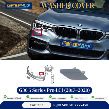 Cover Nozzle Washer For BMW G30 Pre LCI Tutup Lampu Bumper 5 Series