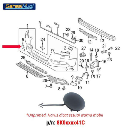 Cover Towing For Audi A4 Bumper Tow Tutup Lubang Derek Standard B8