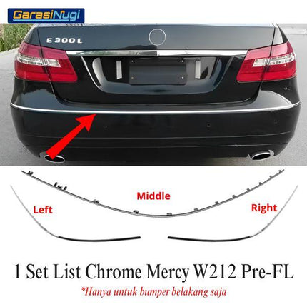 Chrome Stripe Mercy W212 Pre-FL Garnish Moulding Bumper Belakang E300