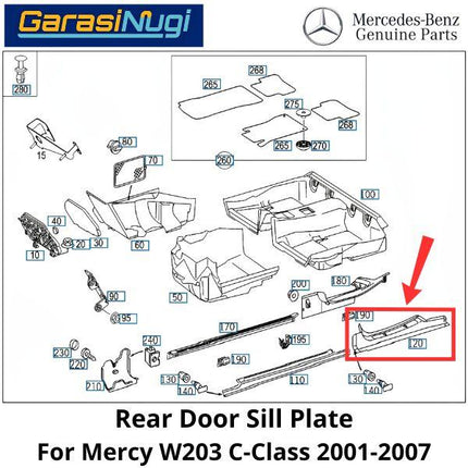 Door Sill Mercy W203 Rear Cover Plate Pintu Dalam Luar Mercedes C240