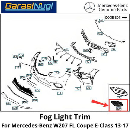 Fog Trim Mercy W207 Facelift Coupe Cover Lampu Kabut Bracket Mercedes E250