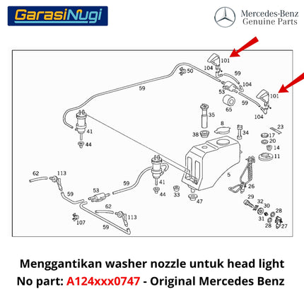 Washer Nozzle Mercy W124 Windscreen Head Lamp Pencuci Mika Depan E230
