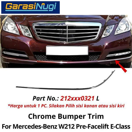 Chrome Stripe Mercy W212 Pre-FL Garnish Moulding Bumper Depan E300