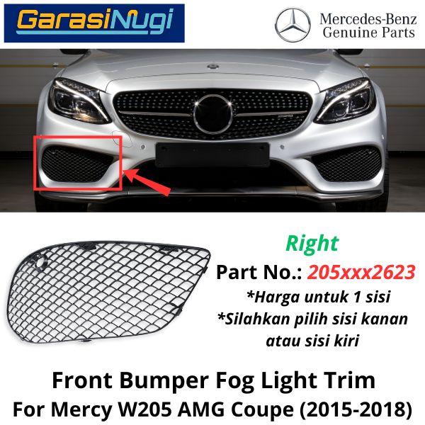 Fog Trim For Mercy W205 Pre-FL AMG Cover Lampu Kabut Grill C200 C300