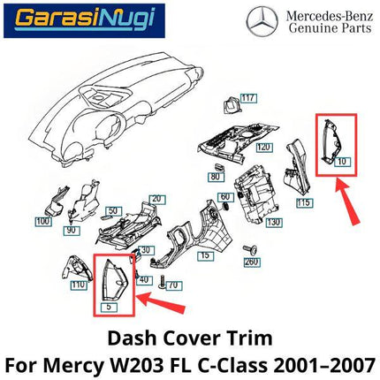 Driver Side Dash Mercy W203 Facelift END Cap Cover Tutup Dashboard C230