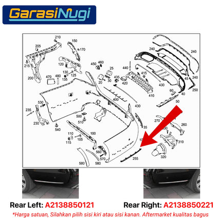 Chrome Stripe Mercy W213 Pre-FL Garnish Moulding Bumper Samping Belakang E200 E300