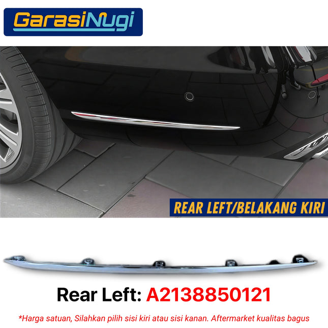 Chrome Stripe Mercy W213 Pre-FL Garnish Moulding Bumper Samping Belakang E200 E300