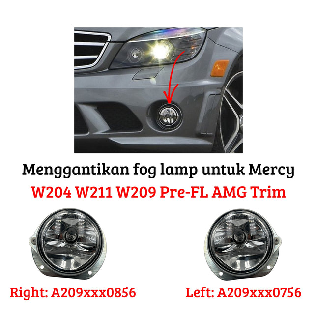Fog Lights Mercy W204 W211 W209 Pre-LCI AMG C63 Halogen Lampu Kabut Bulat Bumper Depan C300