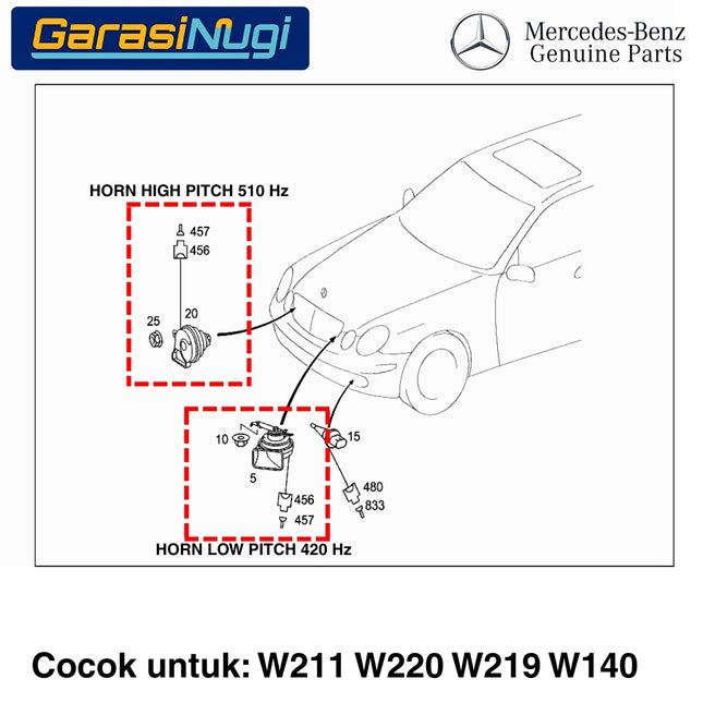 Klakson For Mercy W211 W220 W140 Horn Signal Nada Rendah Nada Tinggi Original E300