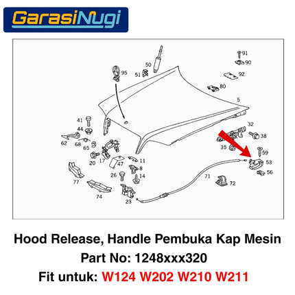 Hood Release Mercy W124 W202 W210 Handle Tarikan Kap Mesin Boxer Cibo 230E C180