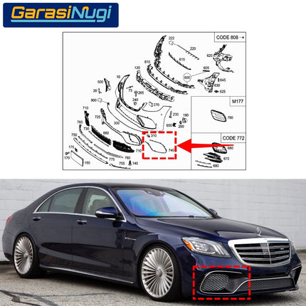 Chrome Stripe Mercedes W222 Facelift Garnish Moulding Bemper Depan Belakang AMG C63 C65