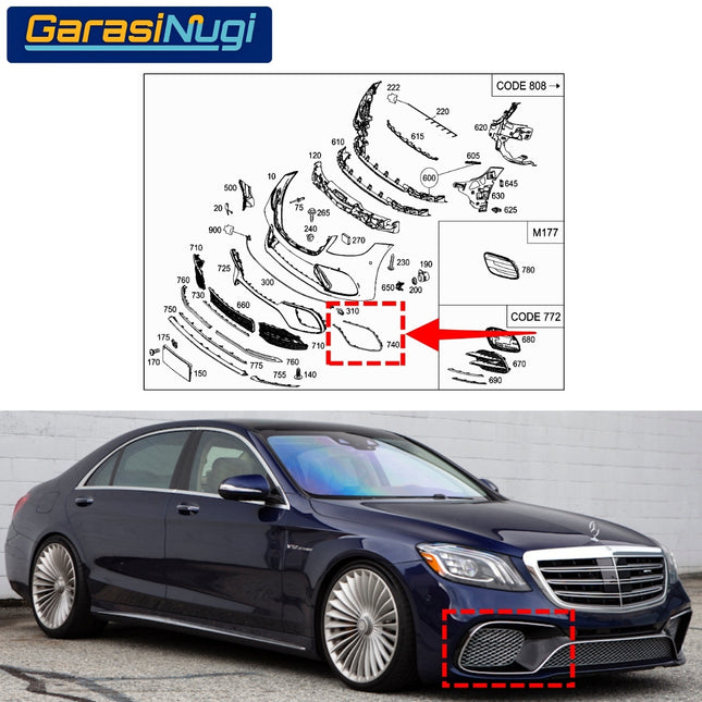 Chrome Stripe Mercedes W222 Facelift Garnish Moulding Bemper Depan Belakang AMG C63 C65