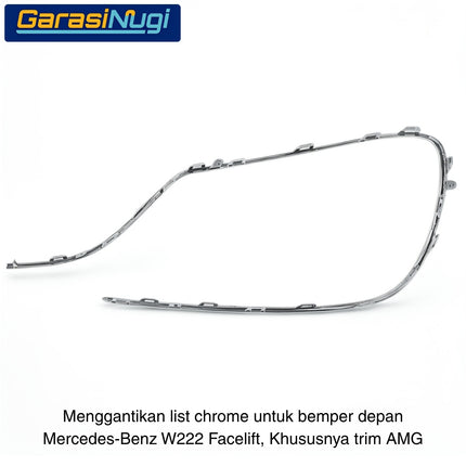 Chrome Stripe Mercedes W222 Facelift Garnish Moulding Bemper Depan Belakang AMG C63 C65