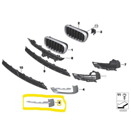 BMW F15 Lip Bumper Grill Trim Silver Chrome X5 2013 - 2018