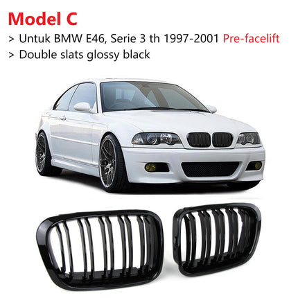 BMW Grill Kidney Grille Hidung Kap Double Slat Glossy M Color E46 318i