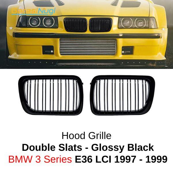 BMW E36 LCI Grill Kidney Hidung Double Slat Glossy Black 320 1997-1999