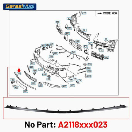 Mercedes W211 Pre-FL Front Bumper Lower Moulding Strip Avantgarde E200