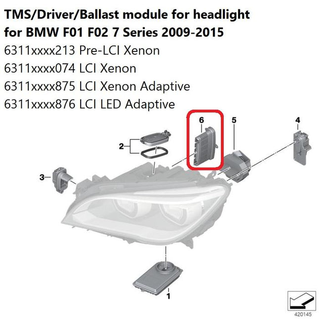 TMS DRL For BMW F01 F02 Headlight Module Ballast Lampu 63117316213 735