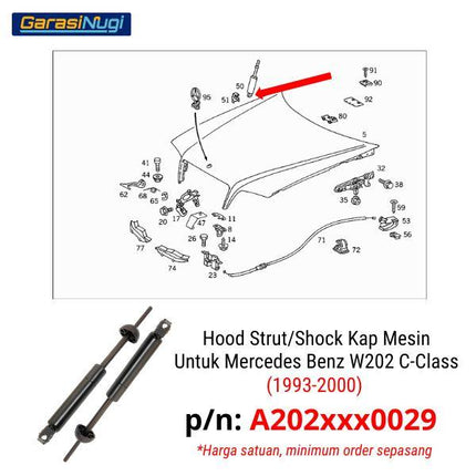 Hood Struts Mercedes W202 Shock Kap Mesin C-Class C180 C240