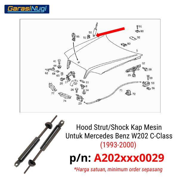 Hood Struts Mercedes W202 Shock Kap Mesin C-Class C180 C240