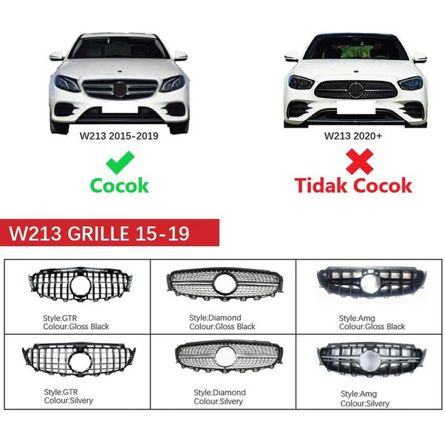 Mercedes W213 Mercy E Class Hidung Grille Diamond GTR AMG 2016-2020
