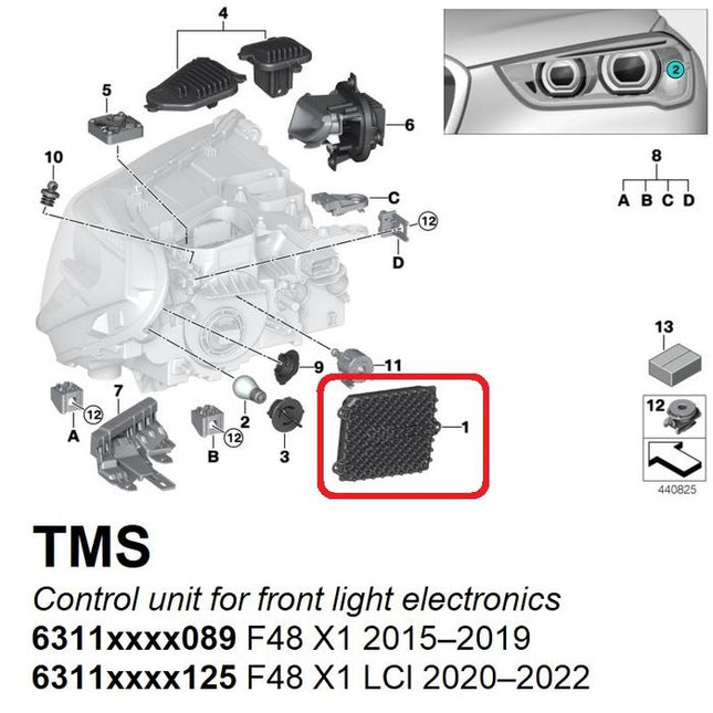TMS DRL For BMW F48 Headlight Module Ballast Lampu 63117492089 X1