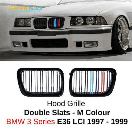 BMW E36 LCI Grill Kidney Hidung Double Slat Glossy Black 320 1997-1999