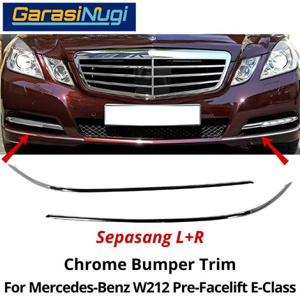 Chrome Stripe Mercy W212 Pre-FL Garnish Moulding Bumper Depan E300