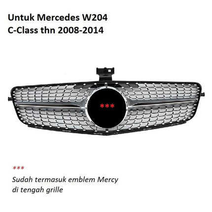 Mercedes W204 Mercy C Class Grill Hidung Chrome Grille Diamond GTR AMG