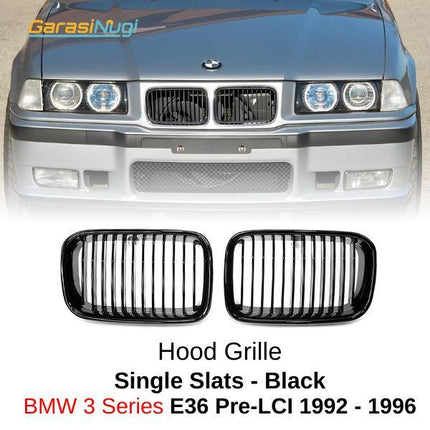 BMW E36 Pre-LCI Grill Kidney Hidung Double Slat Glossy Black 1992-1996