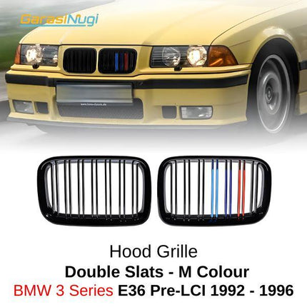 BMW E36 Pre-LCI Grill Kidney Hidung Double Slat Glossy Black 1992-1996