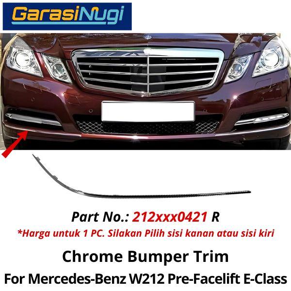 Chrome Stripe Mercy W212 Pre-FL Garnish Moulding Bumper Depan E300