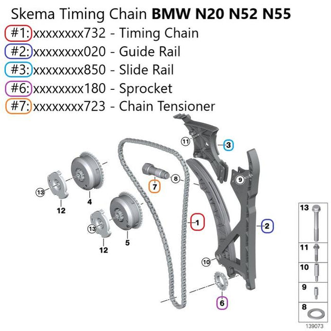 Timing Chain Set Rantai 11318648732 BMW F10 F30 F25 Mesin N20 N52 N55