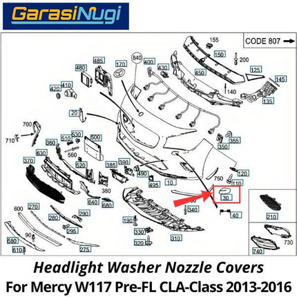 Nozzle Washer Mercy W117 Pre-Facelift Cover Tutup Lampu Bumper CLA