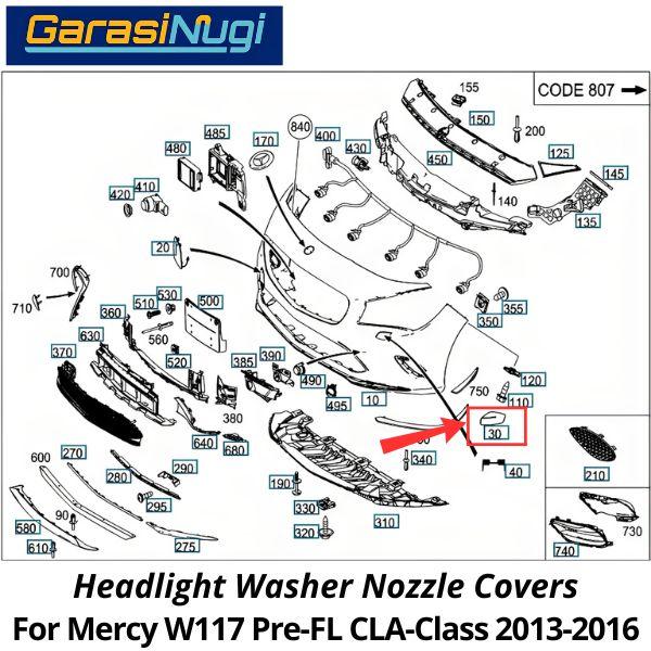 Nozzle Washer Mercy W117 Pre-Facelift Cover Tutup Lampu Bumper CLA