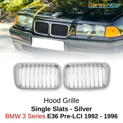 BMW E36 Pre-LCI Grill Kidney Hidung Double Slat Glossy Black 1992-1996