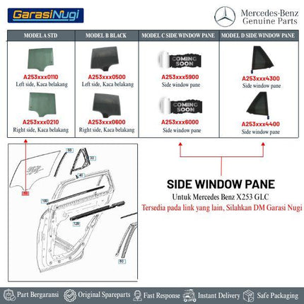 Glass Pane For Mercedes X253 Kaca Jendela Pintu Belakang Rear Door GLC
