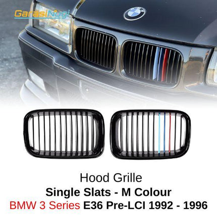 BMW E36 Pre-LCI Grill Kidney Hidung Double Slat Glossy Black 1992-1996