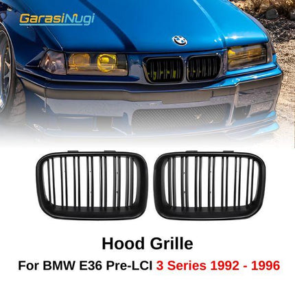 BMW E36 Pre-LCI Grill Kidney Hidung Double Slat Glossy Black 1992-1996