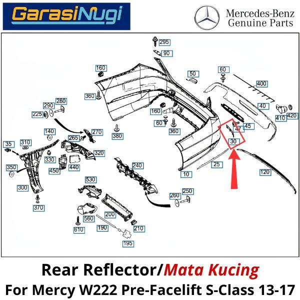 Reflector For Mercy W222 Pre-Facelift Mata Kucing Trim Rear Belakang S450