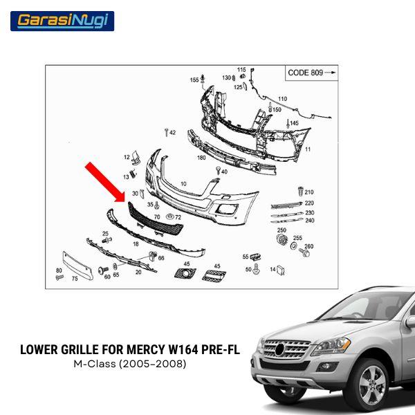 Lower Grille Mercedes W164 Cover Bumper Bawah Depan Mercy ML