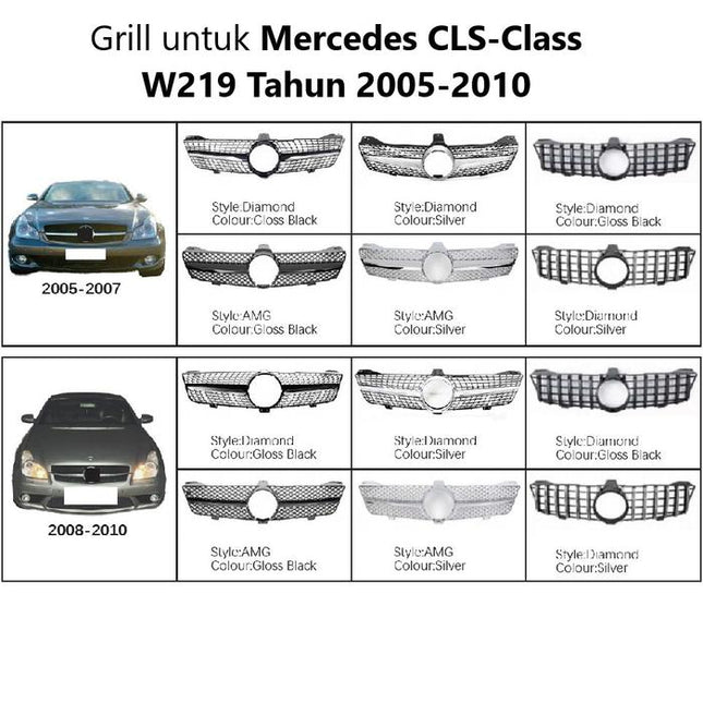 Mercedes W219 Mercy CLS Class Hidung Chrome Grille Diamond GTR AMG